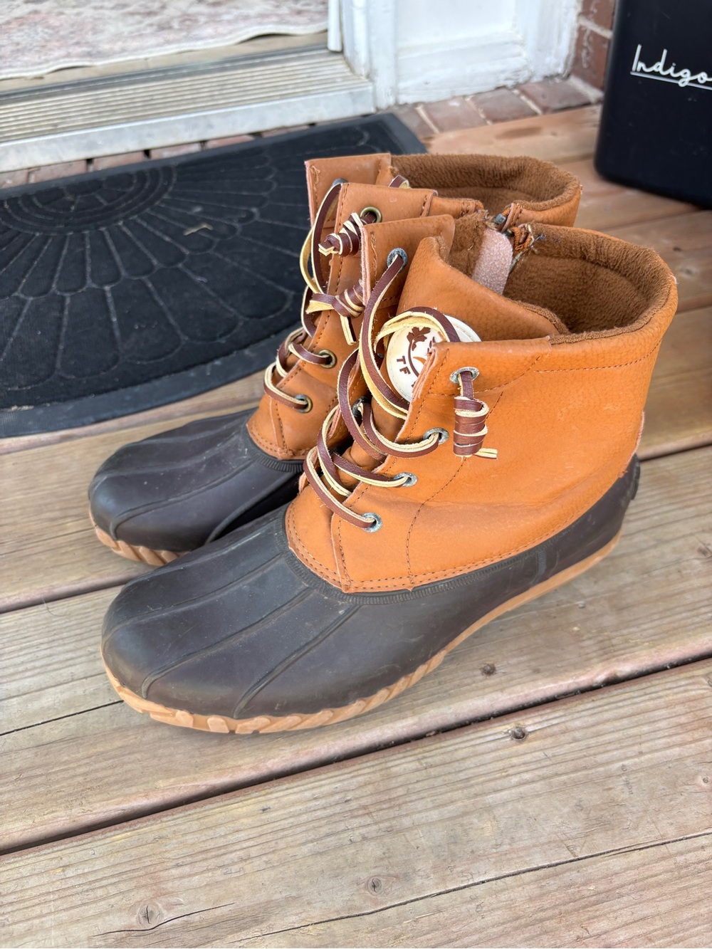 Classic Two-Tone Duck Boots in Tan and Brown